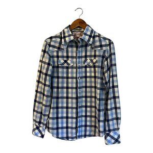 JACHS Plaid Snap Front Shirt Long Sleeve Size Men's Small 100% Cotton Western